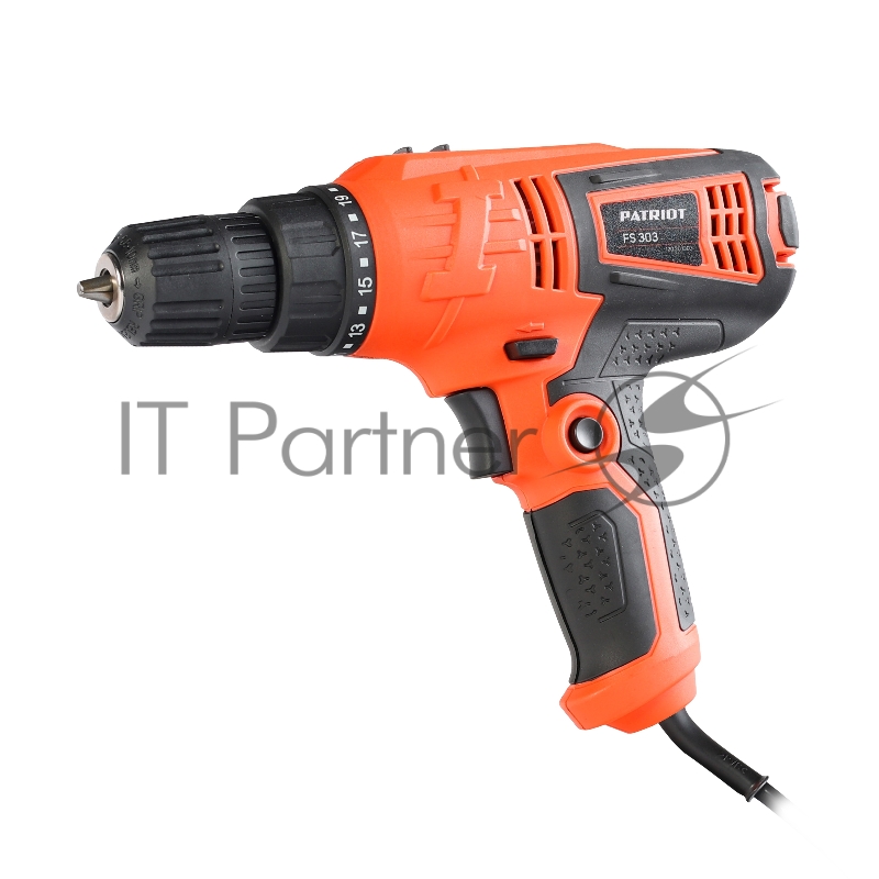Дрель-шуруповерт сетевая PATRIOT FS 303. 330Вт. 350/1350об/мин. 25НМ. (металл/дерево)10мм/20мм