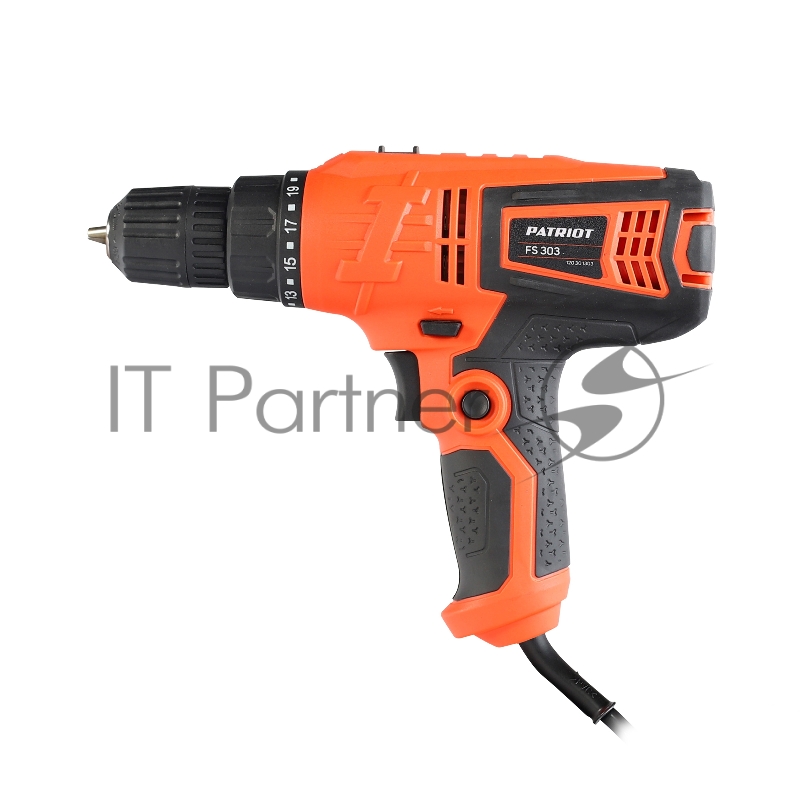 Дрель-шуруповерт сетевая PATRIOT FS 303. 330Вт. 350/1350об/мин. 25НМ. (металл/дерево)10мм/20мм