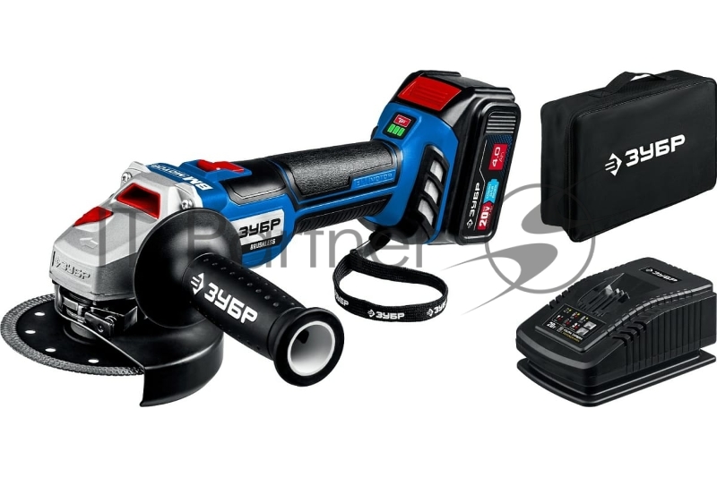 ЗУБР 20В бесщеточная УШМ, 1 АКБ (4Ач), в сумке, Профессионал. AB-125-41