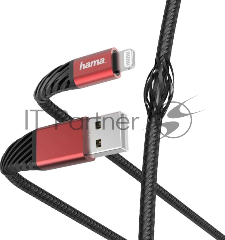 Кабель Hama 00187217 Lightning (m) угловой USB 2.0 (m) угловой 1.5м черный/красный