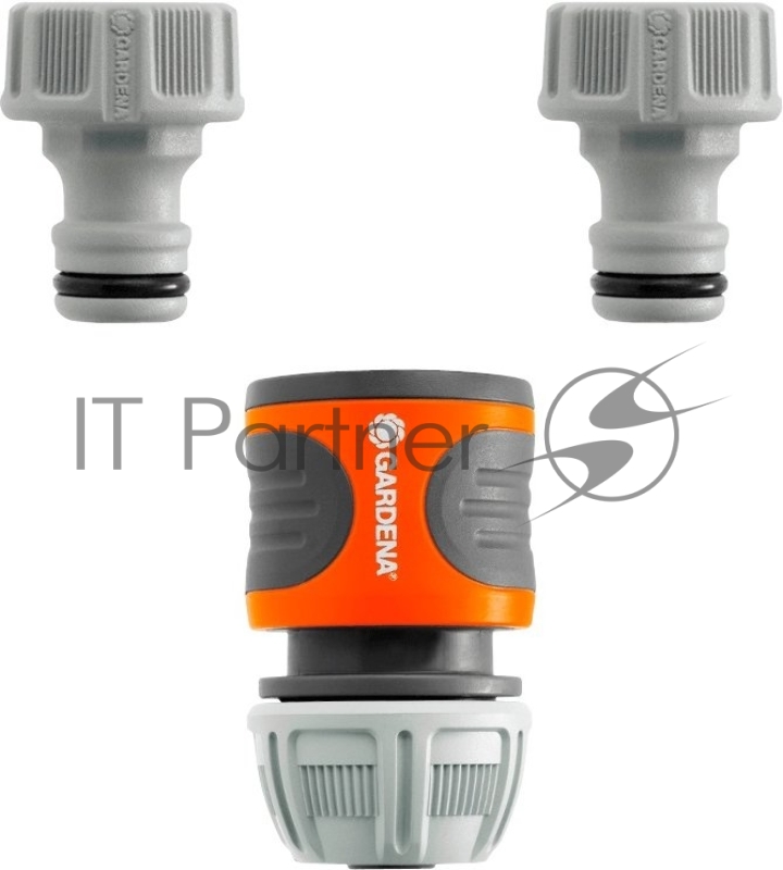Коннектор Gardena 18286-20.000.00 Д.вх.1/2-5/8 Д.вых.3/4 (в компл.:3 предметапред.) серый/оранжевый