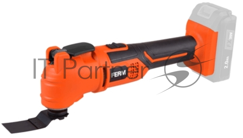 Аккумуляторный многофункциональный инструмент FERM Li-Ion 20 В Компл. Solo (без акк. и ЗУ), 19000 об.мин., угол колебания 3 градуса, быстрая смена оснастки, адаптер пылесоса.