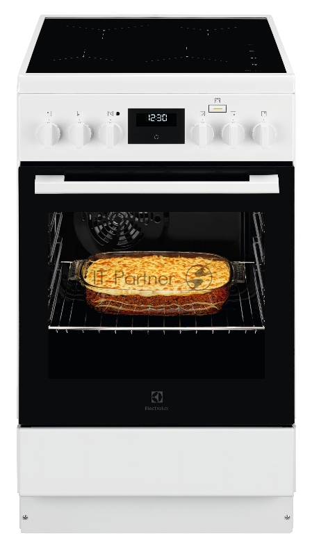 Электрическая плита ELECTROLUX/ Электрическая плита с индукцией, 50см шириной, белого цвета, мультифункциональная электрическая духовка с паром SteamBake, электрический гриль, электронное управление с отключением духовки, 11 режимов, блокировка панел