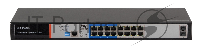 Коммутатор WEB Smart управляемый 16 PoE 802.3af/at портов 10/100/1000Мбит/с 8 до 250м cat.6 2хSFP 1000Мбит/с 250Вт APO&R GIGALINK GL-SW-G205-16P
