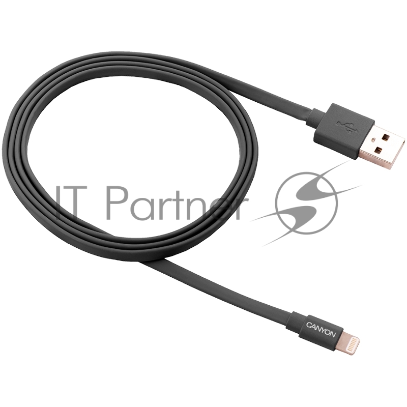Кабель CANYON для устройств Apple MFi Standard5V/2.4A, 12W, USB Type A to Lightning ,Flat,DARK GRAY,1M,only white box and master carton