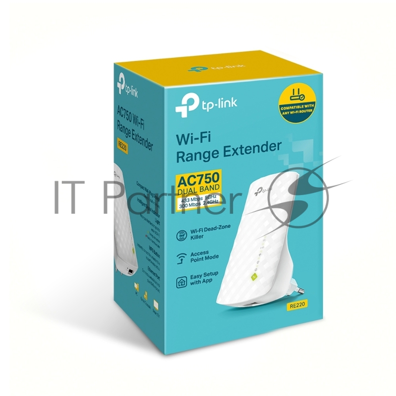 Усилитель Wi-Fi сигнала TP-Link AC750 OneMesh WiFi Range Extender, 300Mbps at 2.4G and 433Mbps at 5G, compact house with internal antennas, 1 10/100Mbps Ethernet port, WPS button for quick setup, Smart Indicator for best location, support OneMeshTMte