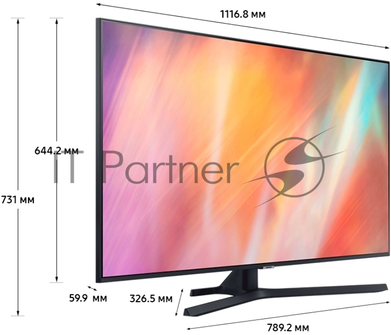 Телевизор Samsung 50 UE50AU7500UXRU, Ultra HD, Smart TV, Wi-Fi, Voice, PQI 2000, DVB-T2/C/S2, Bluetooth, CI+(1.4), 20W, 3HDMI, 1USB, TITAN GRAY/BLACK