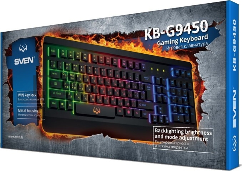 Игровая клавиатура SVEN KB-G9450 (104кл., мет. корпус, 12 Fn функций, подсветка)