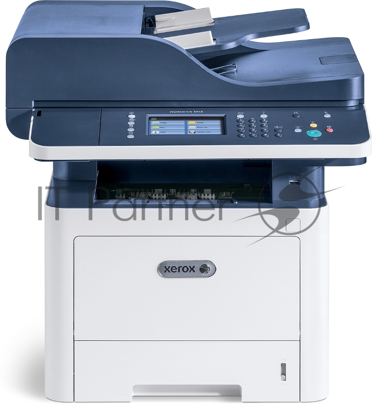 МФУ Xerox WorkCentre 3345DNI (WC3345DNI#), лазерный принтер/сканер/копир/факс A4, 42 стр/мин, до 80K стр/мес, 1.5Gb/USB, Ethernet, WiFi, Duplex) белый/синий (Channels)