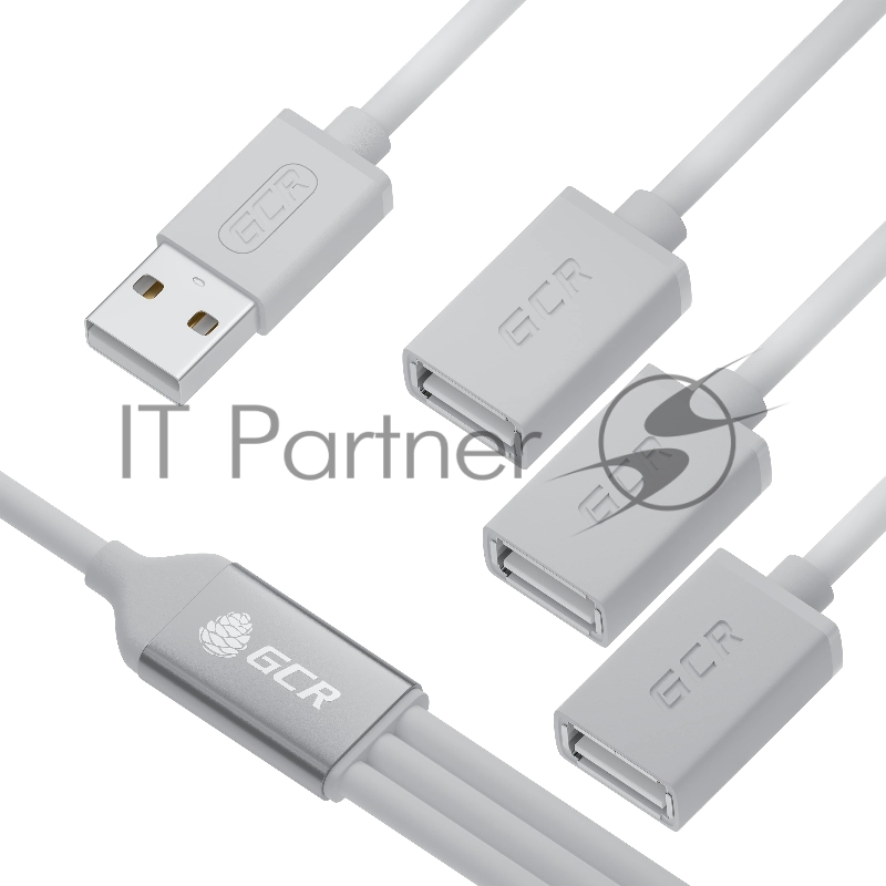 Хаб GCR USB Hub 2.0 на 3 порта, 1.2m, гибкий, AM / 3 х AF, белый, GCR-53356