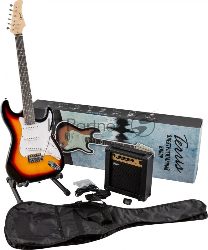 TERRIS TPACK-1 SB комплект электрогитара, комбик, чехол, стойка, тюнер цвет санберст