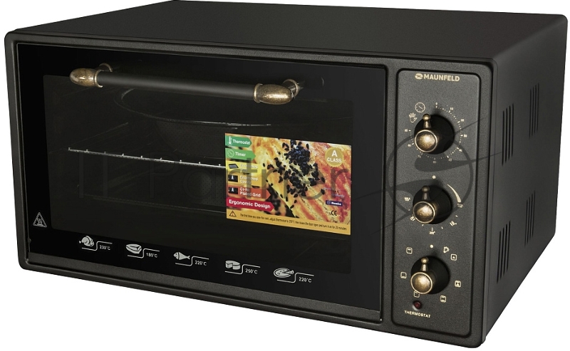 Мини-печь MAUNFELD Мини-печь MAUNFELD/ ширина 60 см, механическое управление, 45 л,конвекция, черный+стекло,фурнитура бронза