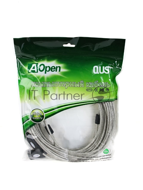 Кабель-адаптер Aopen/Qust USB2.0-repeater, удлинительный активный <Am-->Af> 20м (ACU823-20M) 6938510851345