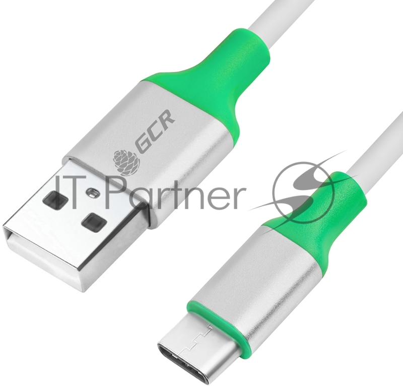 Кабель Greenconnect 0.5m USB 2.0 для Samsung, OS Android, AM/CM, белый, алюминиевый корпус серебро, зеленый ПВХ, 28/22 AWG, поддержка функции быстрой зарядки (33-050551)