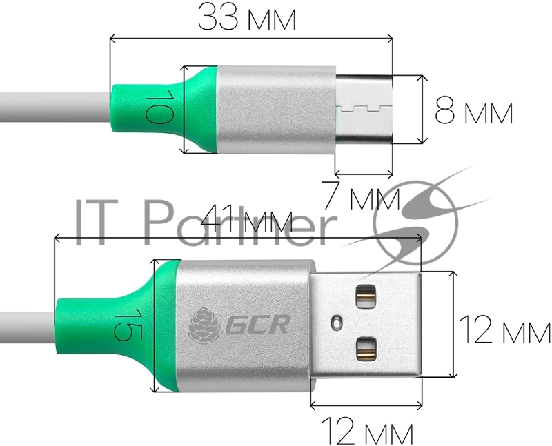 Кабель Greenconnect 0.5m USB 2.0 для Samsung, OS Android, AM/CM, белый, алюминиевый корпус серебро, зеленый ПВХ, 28/22 AWG, поддержка функции быстрой зарядки (33-050551)