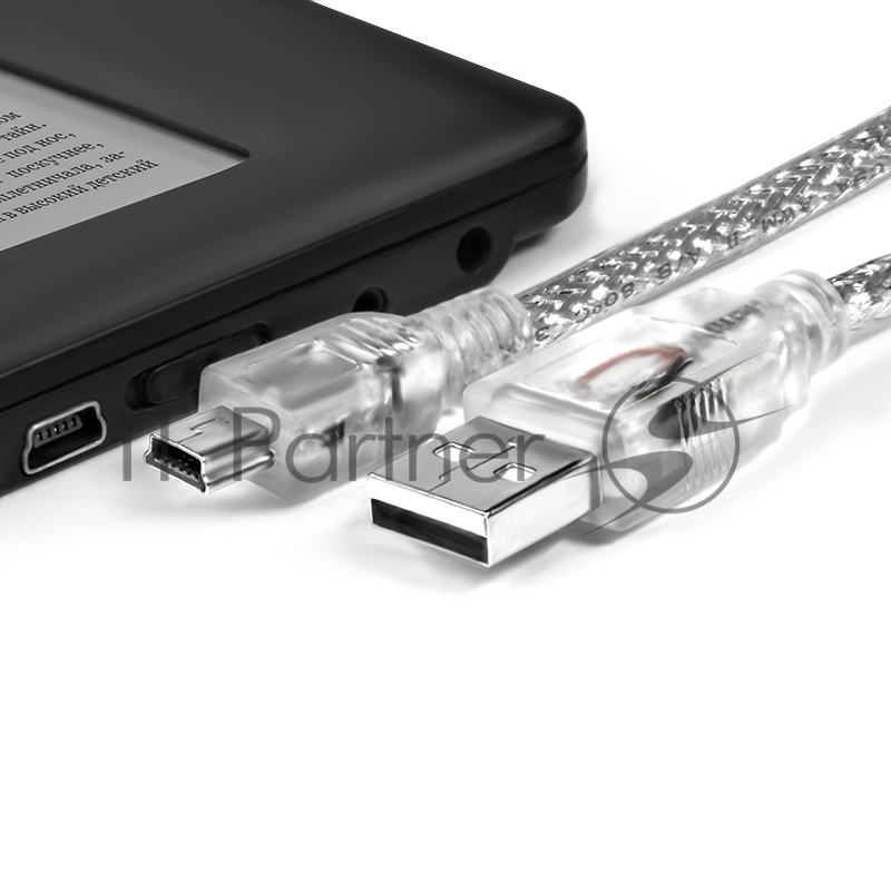 Кабель Greenconnect 1.0m USB 2.0, AM/mini 5P, прозрачный, 28/28 AWG, экран, армированный, морозостойкий, GCR-UM1M5P-BB2S-1.0m