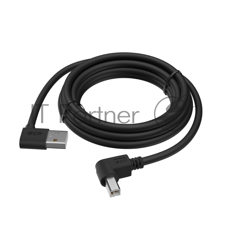 Кабель Greenconnect 0.5m USB 2.0, AM угловой/BM угловой, черный, 28/28 AWG, экран, армированный, морозостойкий, GCR-AUPC5AM-BB2S-0.5m