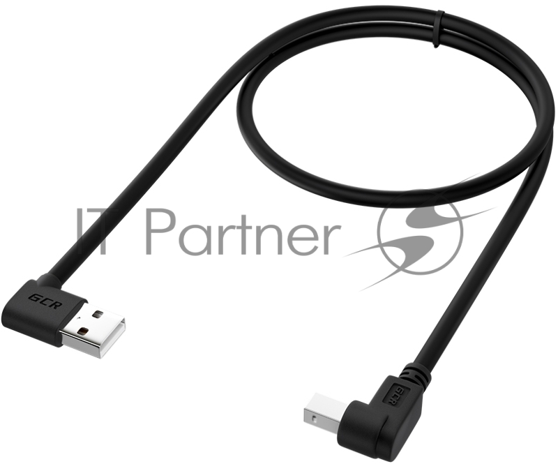 Кабель Greenconnect 0.5m USB 2.0, AM угловой/BM угловой, черный, 28/28 AWG, экран, армированный, морозостойкий, GCR-AUPC5AM-BB2S-0.5m