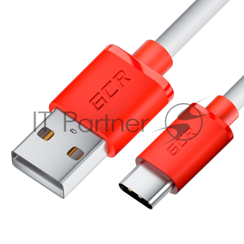 Кабель GCR 3.0m TypeC, белый, красные коннекторы, быстрая зарядка, 28/24 AWG, GCR-53239