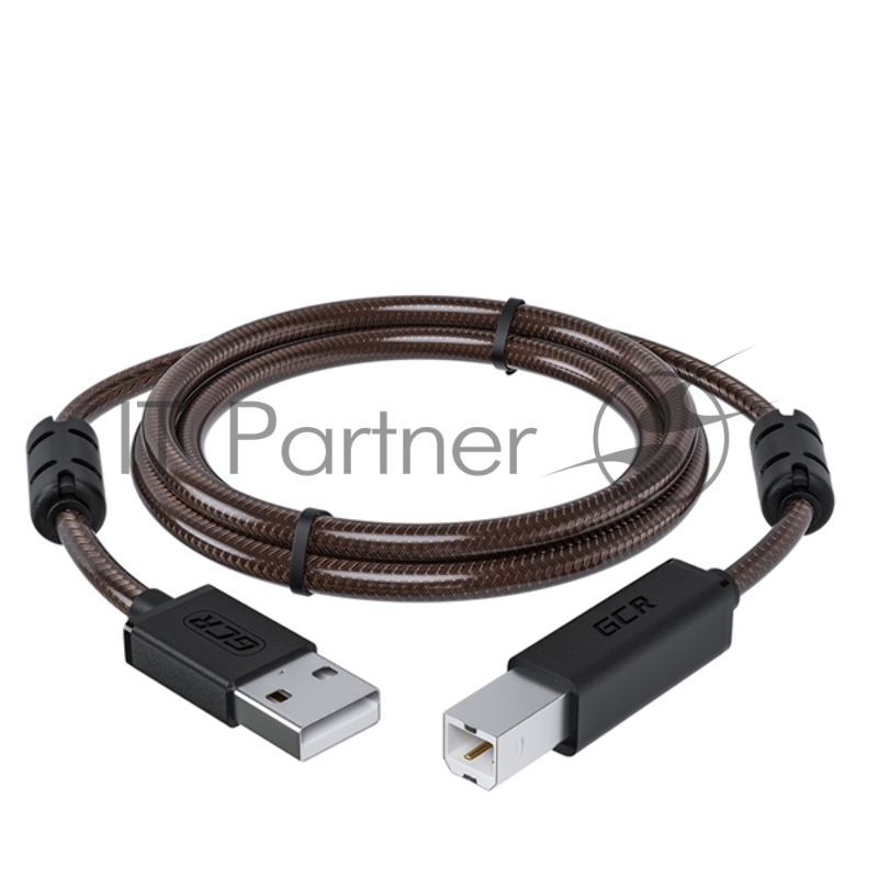 Кабель GCR PROF 2.0m USB 2.0, AM/BM, черно-прозрачный, ферритовые кольца, 28/24 AWG, экран, армированный, морозостойкий, GCR-50603