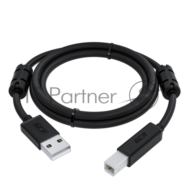 Кабель GCR PROF 2.0m USB 2.0, AM/BM, черный, ферритовые кольца, 28/24 AWG, экран, армированный, морозостойкий, GCR-52423