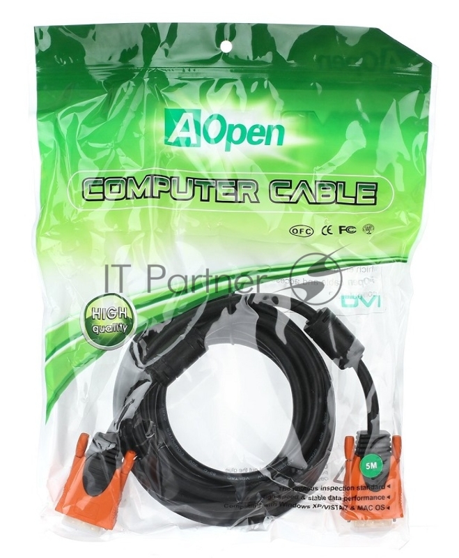 Кабель DVI-DVI Dual Link (25M-25M), 5m, 2 фильтра Aopen/Qust <ACG446D-5M>