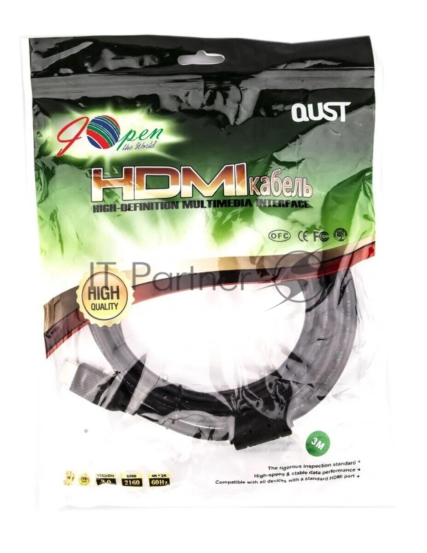 Кабель Aopen HDMI 19M/M ver 2.0, 3М,2 фильтра, Aopen/Qust <ACG517D-3M>