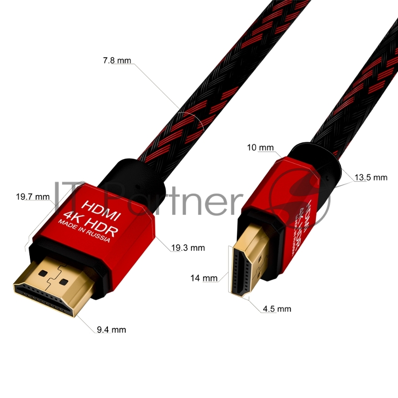 Кабель GCR 0.3m HDMI версия 2.0, HDR 4:2:2, Ultra HD, 4K 60 fps 60Hz/5K*30Hz, 3D, AUDIO, 18.0 Гбит/с, 28/28 AWG, OD7.8mm, тройной экран, BICOLOR нейлон, AL корпус красный, GCR-52289 GCR Кабель 0.3m HDMI версия 2.0, HDR 4:2:2, Ultra HD, 4K 60 fps 60Hz
