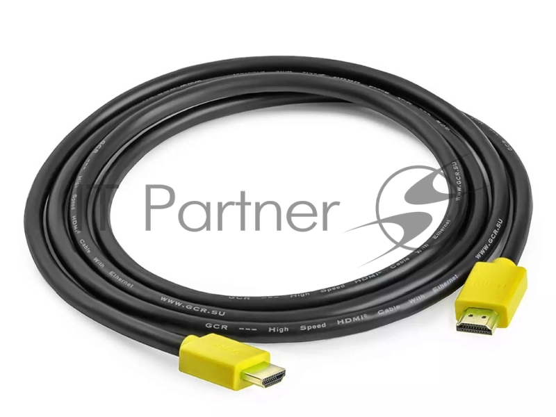 Кабель Greenconnect 0.3m HDMI версия 2.0, HDR 4:2:2, Ultra HD, 4K 60 fps 60Hz/5K*30Hz, 3D, AUDIO, 18.0 Гбит/с, 28/28 AWG, OD7.3mm, тройной экран, черный, желтые коннекторы, GCR-HM441-0.3m