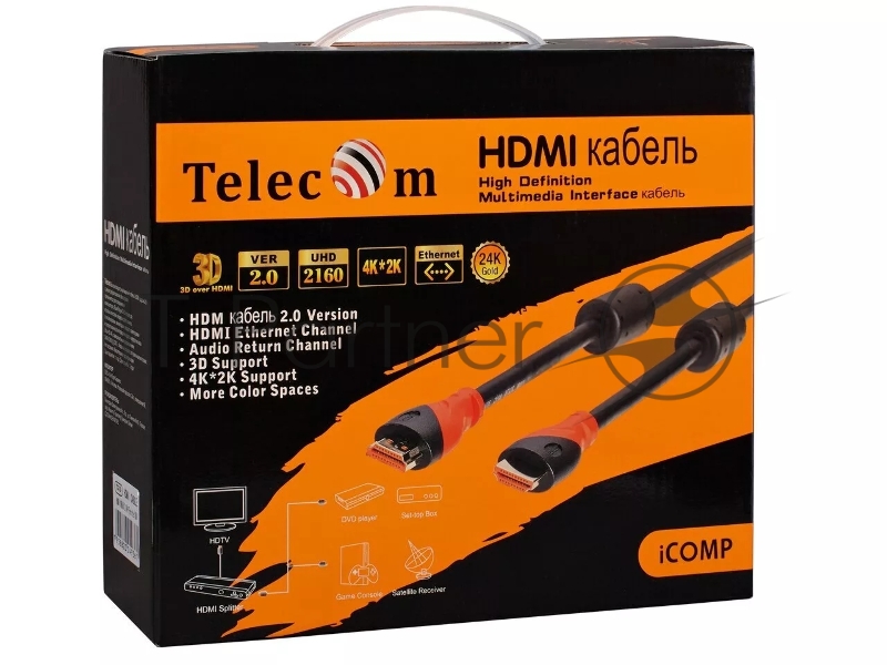 Кабель HDMI-19M --- HDMI-19M ver 2.0+3D/Ethernet ,15m, 2 фильтраTelecom <TCG215F-15M>