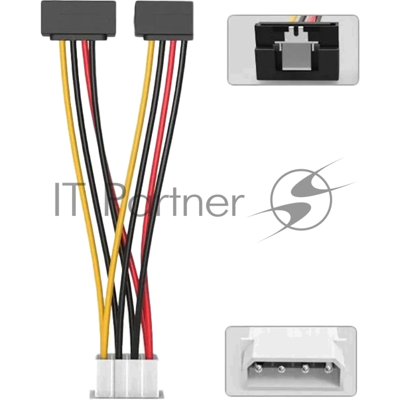 Кабель-переходник питания Vention MOLEX 4pin M / 2 x SATA 15pin F угол 90 - 0.15м KDCBB