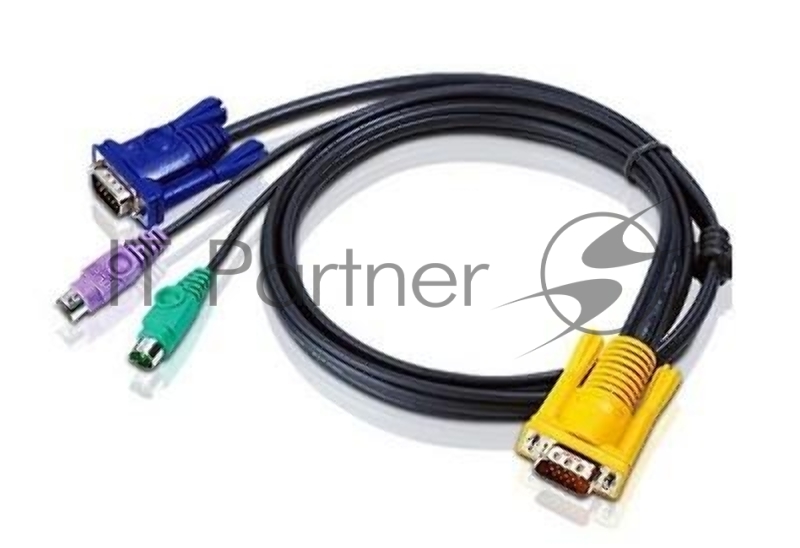 Шнур ATEN, мон+клав+мышь USB, SPHD15=>HD DB15+USB A-Тип, Male-2xMale, 8+4 проводов, опрессованный, 3 метр., черный, (с поддержкой KVM PS/2) (2L-5203UP)