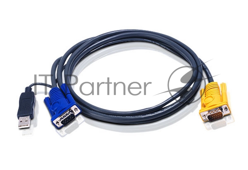 Шнур ATEN, мон+клав+мышь USB, SPHD15=>HD DB15+USB A-Тип, Male-2xMale, 8+4 проводов, опрессованный, 3 метр., черный, (с поддержкой KVM PS/2) (2L-5203UP)
