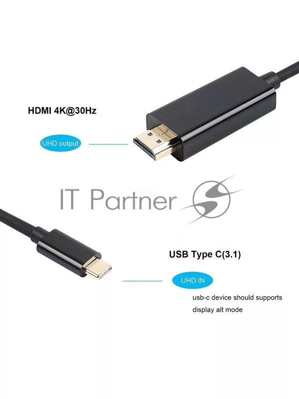 Кабель-адаптер VCOM CU423C-1M USB 3.1 Type-Cm --> HDMI A(m) 3840x2160@30Hz, 1m