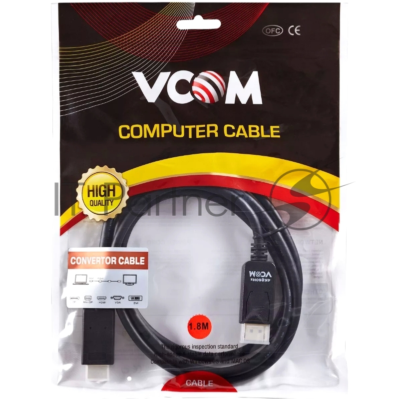 Кабель-переходник VCOM DisplayPort M-> HDMI M 4K@60Hz 1.8m VCOM (CG609-1.8M)