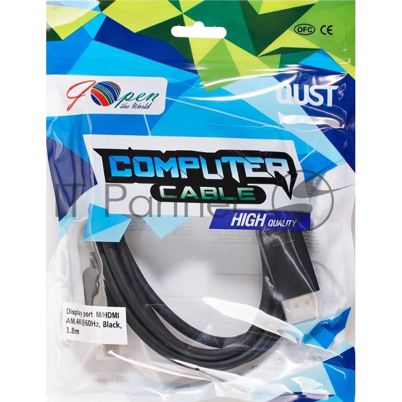 Кабель-переходник DisplayPort M-> HDMI M 4K@60Hz 1.8m VCOM/Aopen/Qust <ACG609-1.8M>