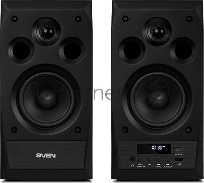 Акустическая система 2.0 SVEN MC-10, чёрный, мощность 2x25Вт (RMS), FM-тюнер, USB/microSD, дисплей, пульт ДУ, Bluetooth SVEN MC-10, чёрный, акустическая система 2.0, мощность 2x25Вт (RMS), FM-тюнер, USB/microSD, дисплей, пульт ДУ, Bluetooth