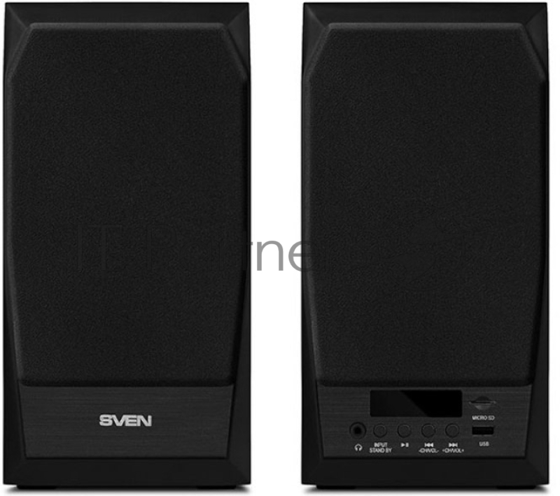 Акустическая система 2.0 SVEN MC-10, чёрный, мощность 2x25Вт (RMS), FM-тюнер, USB/microSD, дисплей, пульт ДУ, Bluetooth SVEN MC-10, чёрный, акустическая система 2.0, мощность 2x25Вт (RMS), FM-тюнер, USB/microSD, дисплей, пульт ДУ, Bluetooth