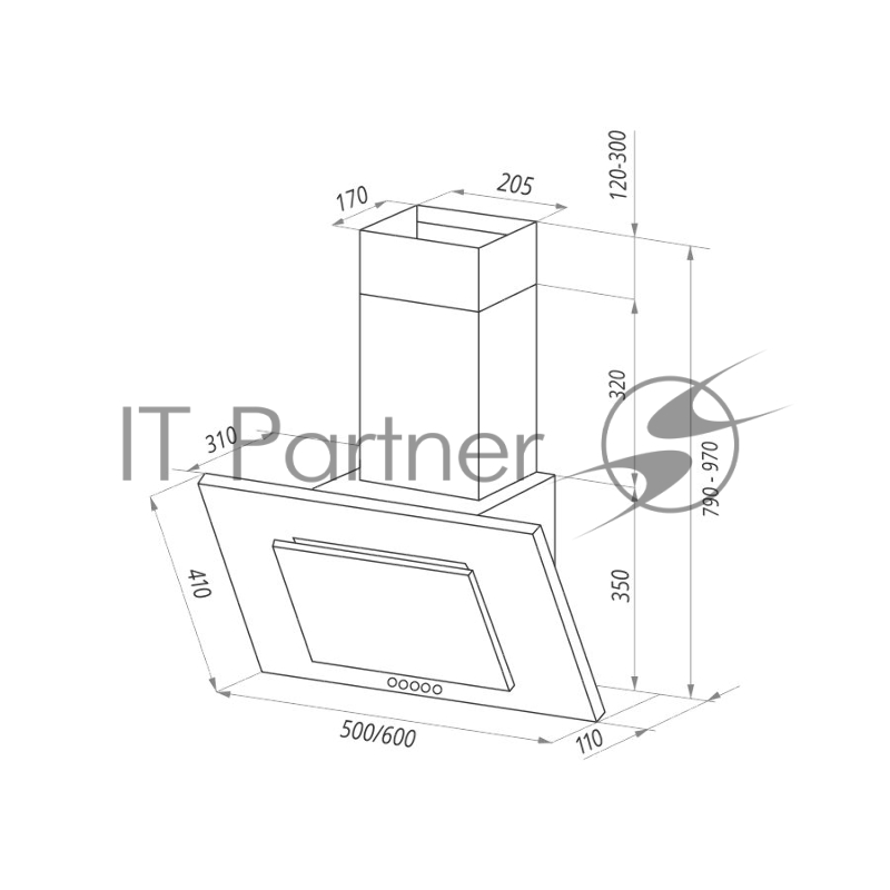 Вытяжка каминная Maunfeld TOWER C 50 белый управление: кнопочное (1 мотор)