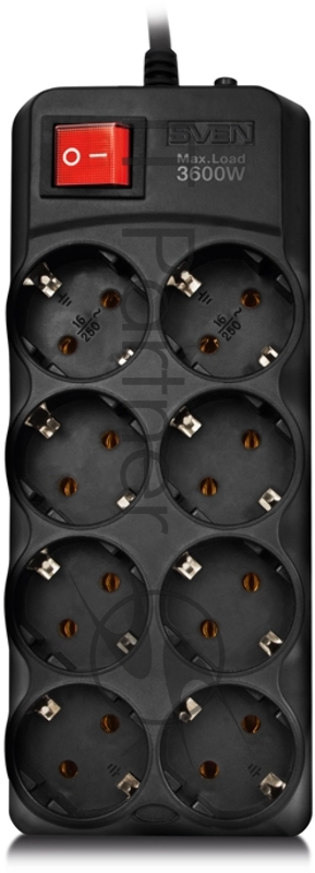 Сетевой фильтр SVEN SF-08-16 3,0 м (8 розеток 16А) черный, цветная коробка