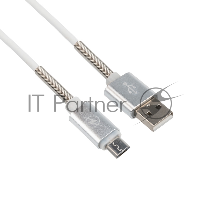 USB кабель для iPhone 5/6/7/8/Х моделей, белый силикон, 1 метр (с пружиной) REXANT