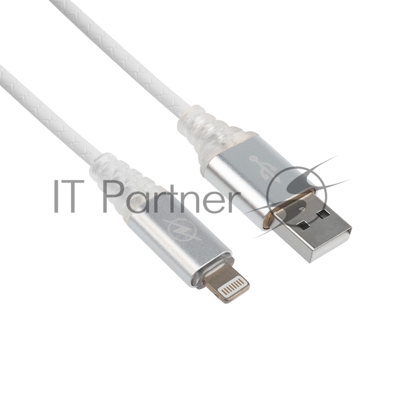 USB кабель для iPhone 5/6/7/8/Х моделей, белый силикон, 1 метр (с пружиной) REXANT