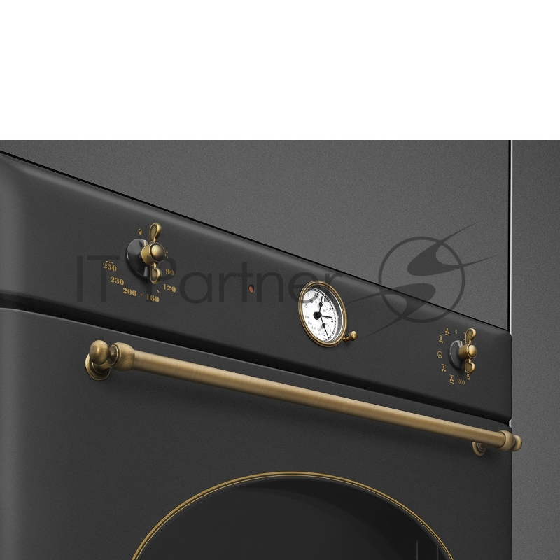 Встраиваемая электрическая духовка SMEG Coloniale, паровая система очистки, антрацит/ фурнитура латунная