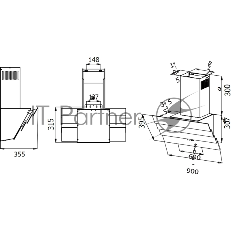 Наклонная вытяжка, 60 см, электронное управление, сенсорная панель, 3 скорости работы, производительность 920 м3/ч, LED освещение, бежевый, металл, стекло, 600х355х395-607 мм.