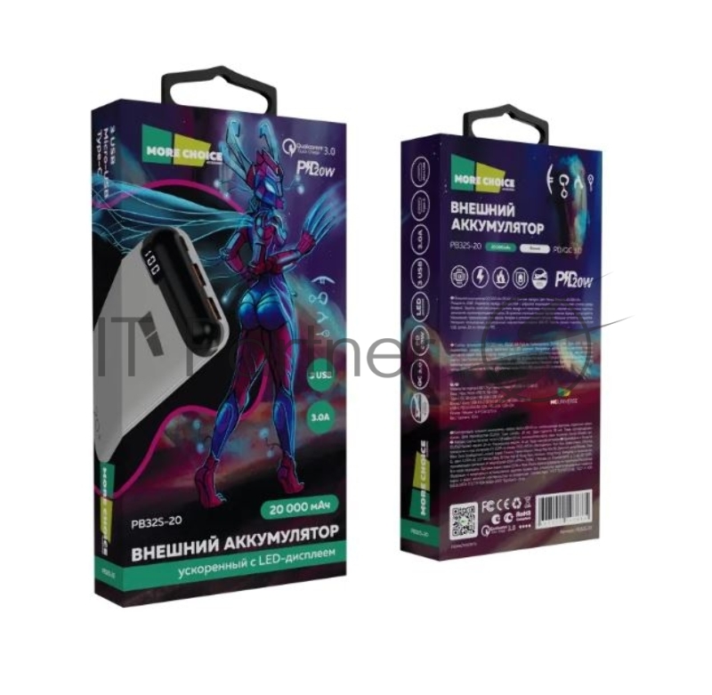 Внешний аккумулятор 20000mAh Smart 3USB Type-C 3A PD 20W+QC3.0 быстрая зарядка More choice PB32S-20 (White)