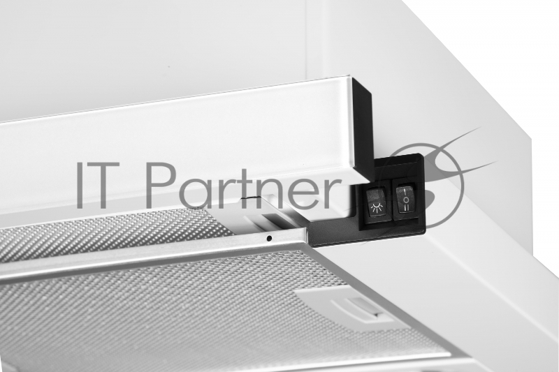 Встраиваемая вытяжка 60 см, 600 м3/ч, телескопическая, 2 алюминиевых жировых фильтра, стеклянная панель, белый цвет