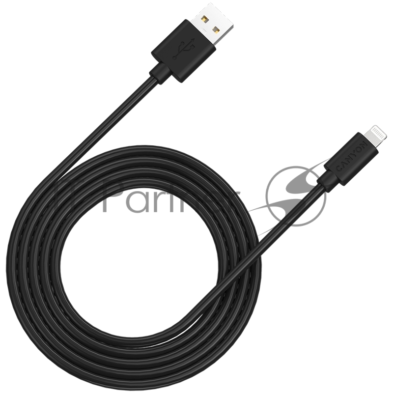 Кабель CANYON MFI C48 Lightning USB Cable for Apple (C48), round, PVC, 2M, OD:4.0mm, Power+signal wire: 21AWG*2C+28AWG*2C, Data transfer speed:26MB/s, Black. With shield , with CANYON logo and CANYON package. Certification: ROHS, MFI.
