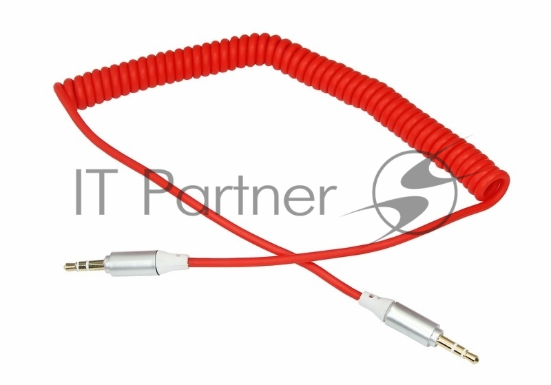 Аудиокабель AUX 3.5 мм шнур спираль 1 м красный