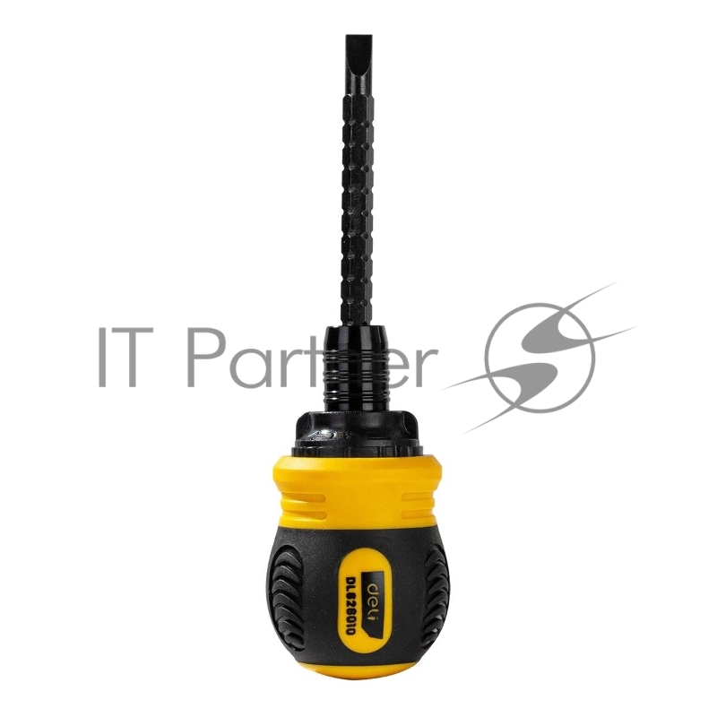 Двухсторонняя отвертка с трещеткой Deli DL626010 PH2+SL6x85мм 6/PH2x85мм. Материал биты: Cr-V. Общая длина: 95-140 мм. Диаметр хвостовика: 6,3 мм.