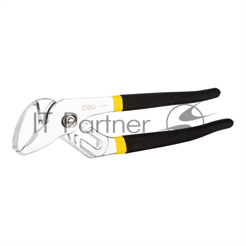 Переставные клещи Deli DL2610 10 Высоко углеродистая сталь. Двухкомпонентная ручка. Применимый диапазон: 8-55 мм. Регулировка в семи положениях: гибкий зажим.